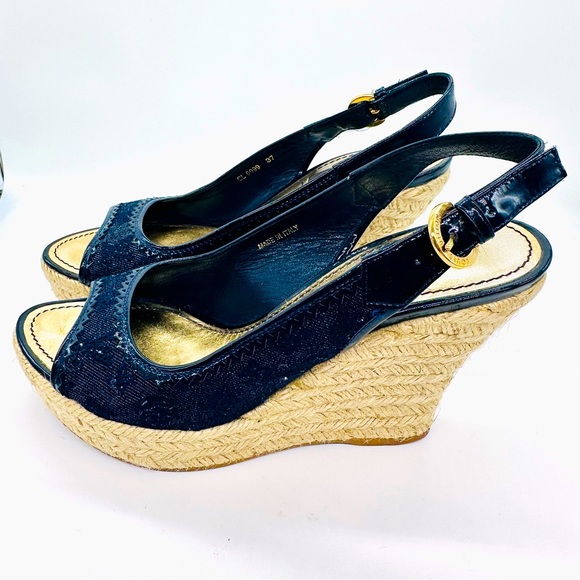 Authentic Louis Vuitton Monogram Wedge Espadrille 7 EUC - Picture 6 of 15